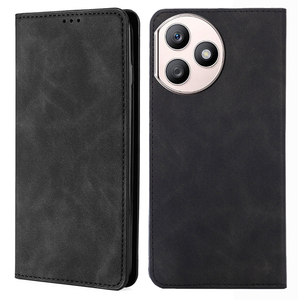 For Honor X50i+ 5G Skin-Touch Cell Phone Case Leather Stand Card Slots Phone Cover - Black For Honor X50i+ 5G Skin-Touch Cell Phone Case Leather Stand Card Slots Phone Cover - Black